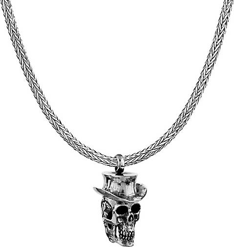 KUZZOI Halskette Männerkette Totenkopf Hut Anhänger 925 Silber