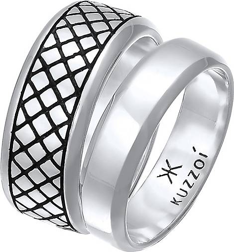 KUZZOI Ring Basic 925 98905002 2er Set in schwarz - Bandring Herren bestellen Silber