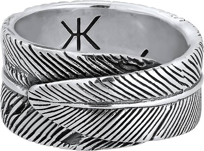 KUZZOI Ring Herren Feder Vintage Trend Massiv 925 Silber in schwarz  bestellen - 92869602