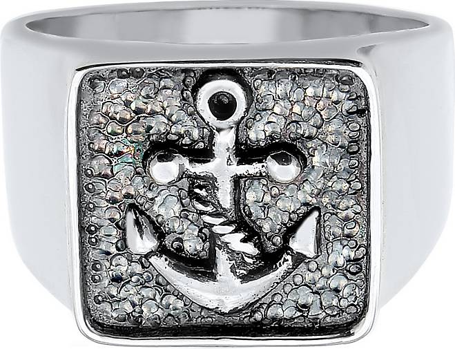 KUZZOI Ring Herren Siegelring Anker Basic Oxidiert 925 Silber in silber  bestellen - 93050001