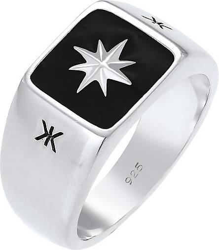 KUZZOI Ring Herren Siegelring Emaille Stern Basic 925 Silber