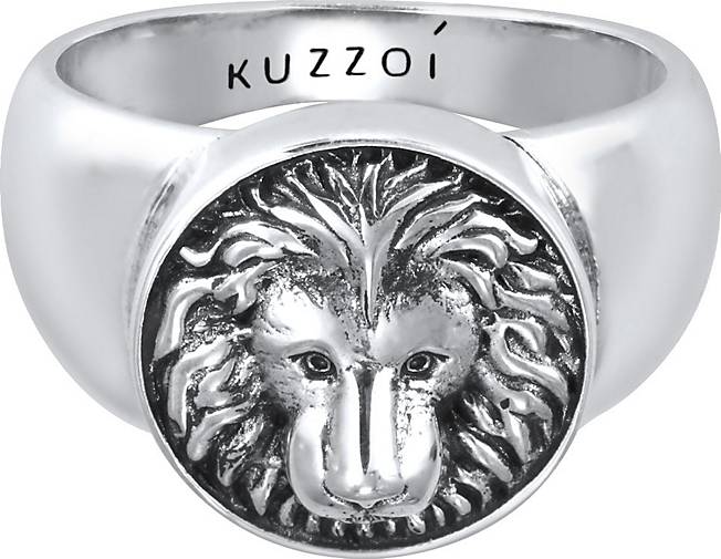 KUZZOI Ring bestellen Herren Massiv Siegelring Löwe schwarz 925 - Silber 98907401 in
