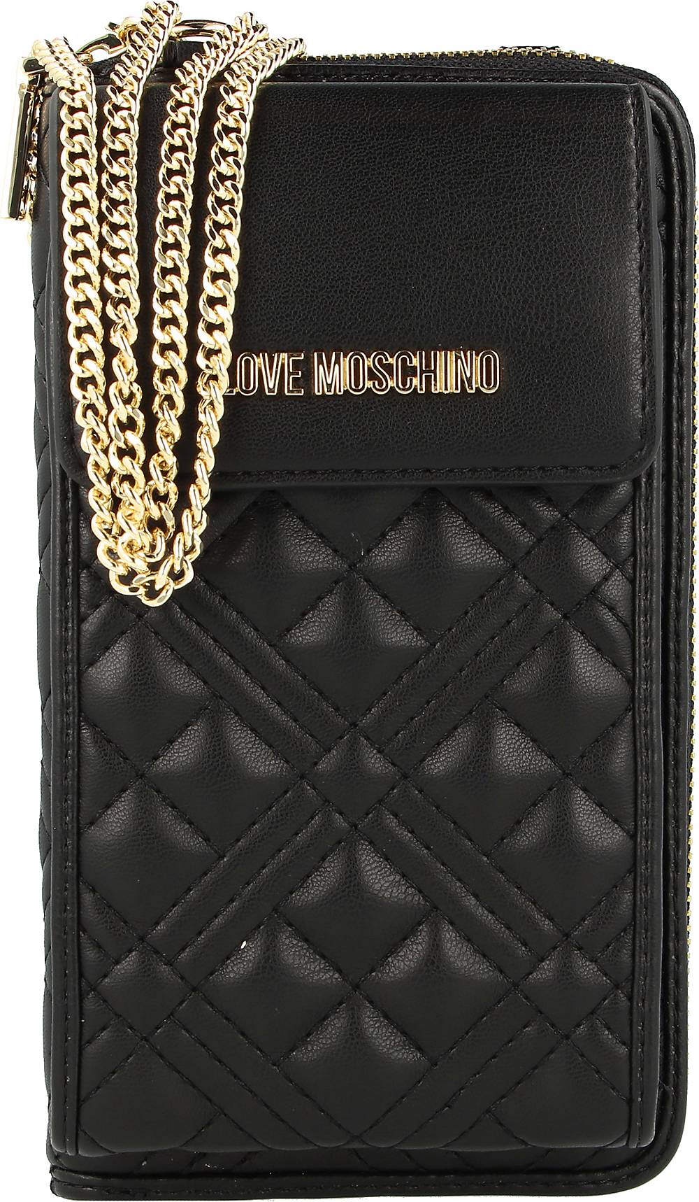 Love Moschino, Basic Quilted Handytasche Geldbörse 11 Cm in schwarz, Handyhüllen & Zubehör für Damen