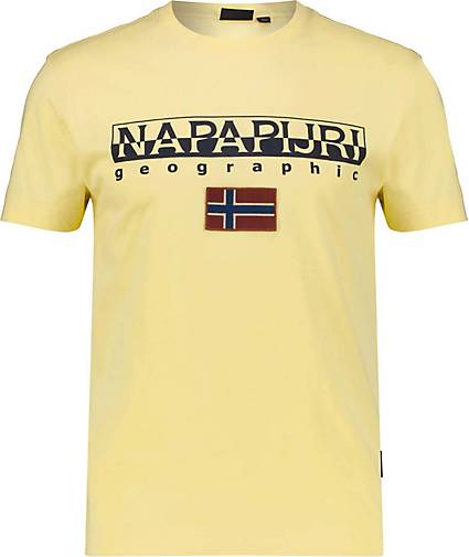 Napapijri Herren T-Shirt Rundhals Regular Fit gelb Flagge Logo Print 