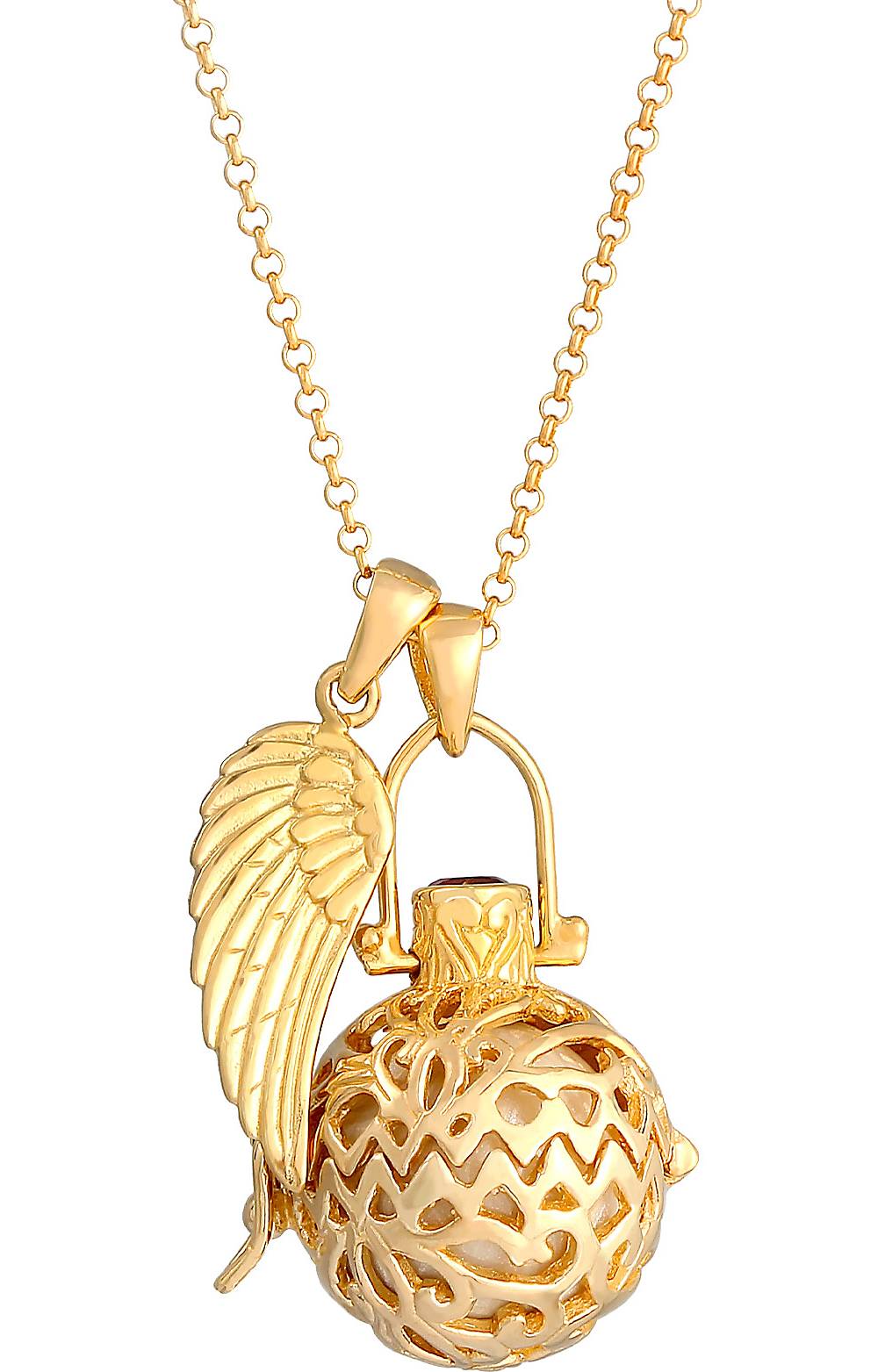 Nenalina, Halskette Flügel Engelsflüsterer Granat (16 Mm) 925 Silber in gold, Schmuck für Damen