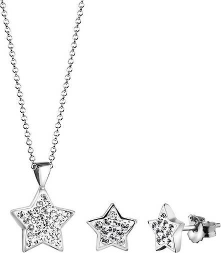 Nenalina Schmuckset Kette Stecker Sterne Kristalle Silber
