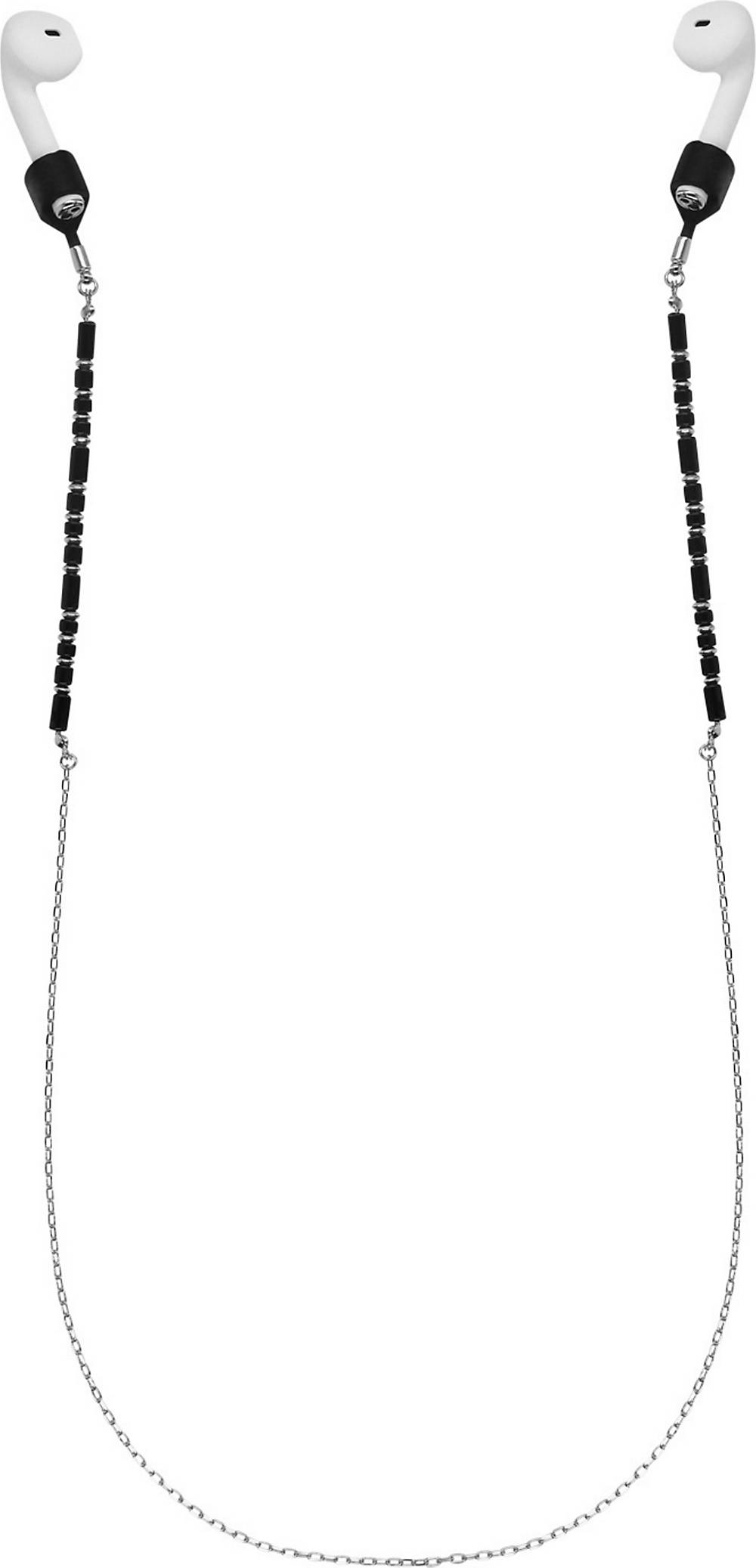 SIX, Kette Silberfarben Für Airpods©* Mit Schwarzen Kunstperlen ' ' in schwarz, Handyhüllen & Zubehör für Damen