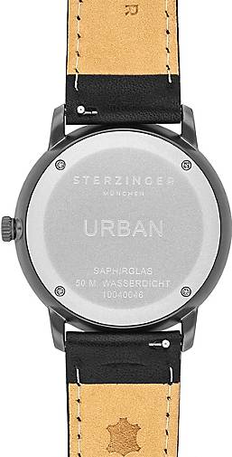 Sterzinger München Herren Armband-Uhr Urban Echtleder Made in Italy schwarz 