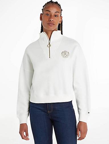 TOMMY HILFIGER Damen Sweatshirt RLX 1/2 ZIP CREST cropped in weiß bestellen  - 29088101