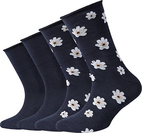 s.Oliver Kinder Socken 4er-Pack bestellen Flower Silky Blumenmuster 27221102 in blau mit modischem - Touch